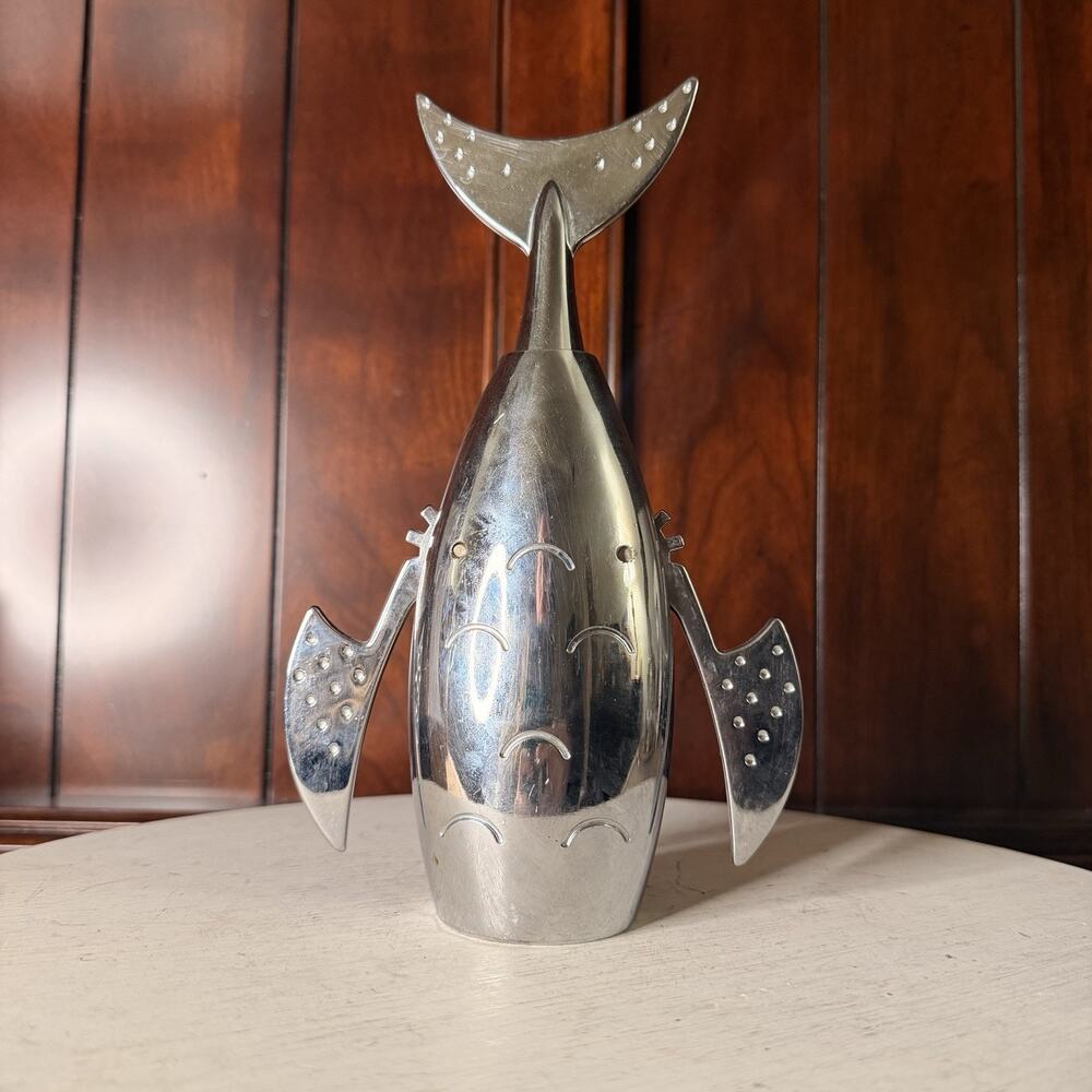 Vintage Chrome Fish Whale Corkscrew Wine Bottle Opener Nautical Silver MCM